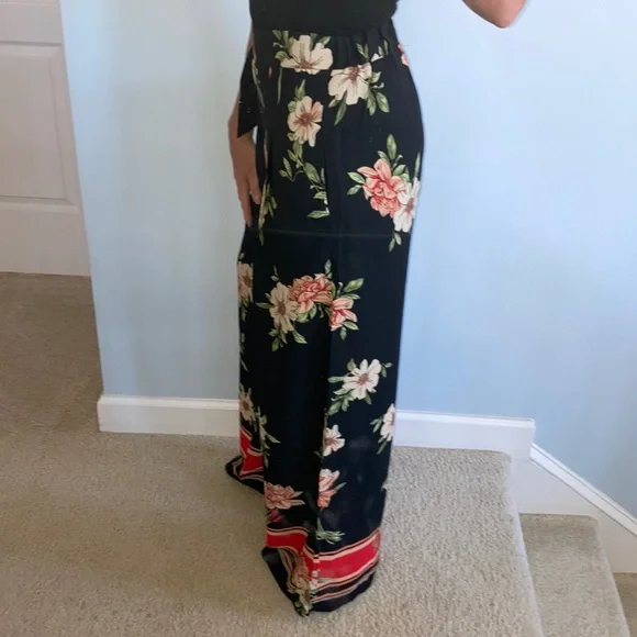 Black Floral Palazzo Wide Leg Pants - Picture 5 of 7
